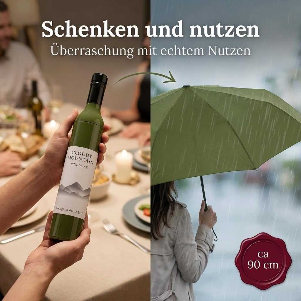 MIJOMA Taschenschirm in Flaschenoptik – kompakter Regenschirm als dekorative Geschenkidee mit Überra