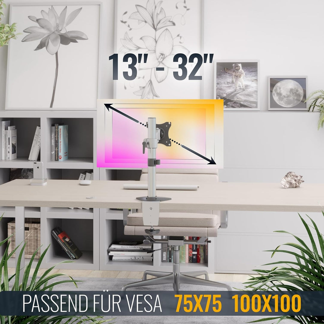 RICOO Monitor Halterung Tisch, VESA Tischhalterung für 13 - 27 Zoll, Monitorhalterung 1 Monitor Arm