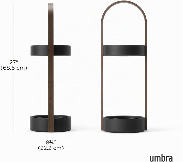 Umbra Bellwood Schirmständer, Runder Regenschirmständer mit Rostfreier Abtropfschale, Schwarz/Walnus