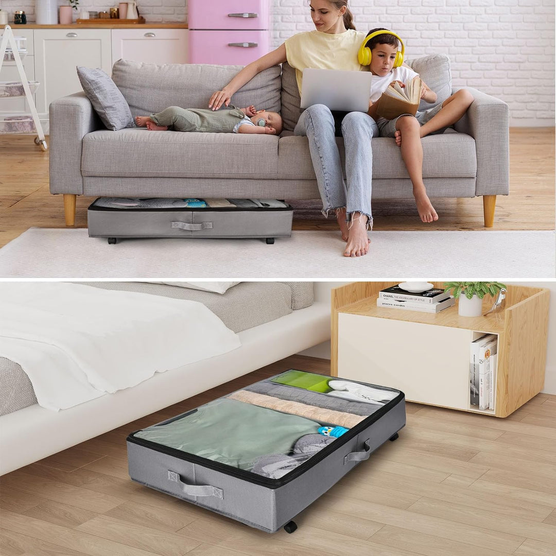 Xtsuen 2 Stück Unterbett Aufbewahrung, Unterbettkommode mit Rollen 360° Drehung and Metallrahmen, Fa