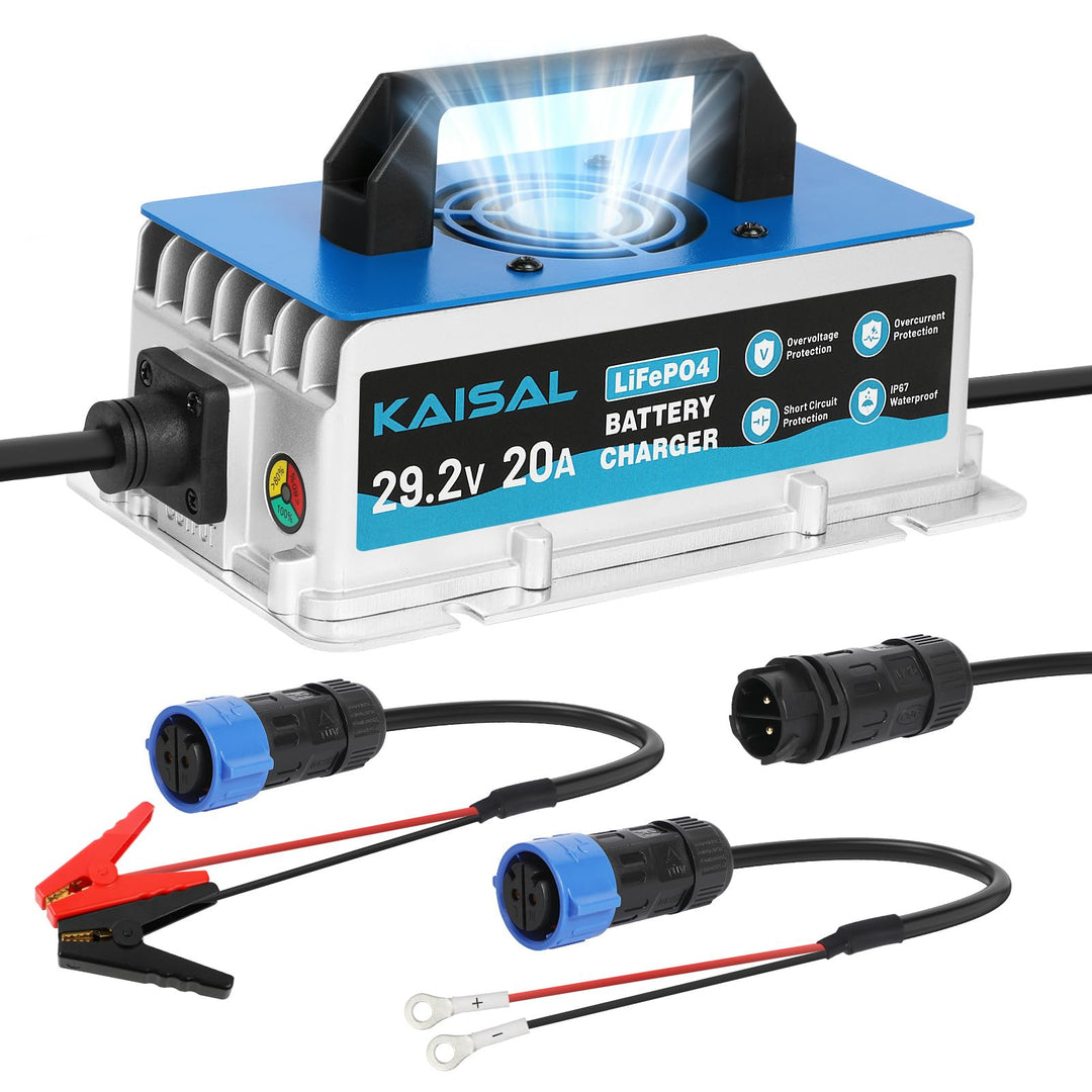 KAISAL 29.2V 20A LiFePO4 Ladegerät, LiFePO4 Batterieladegerät für 24V/25.6V Lithiumbatterie, 0V Akti