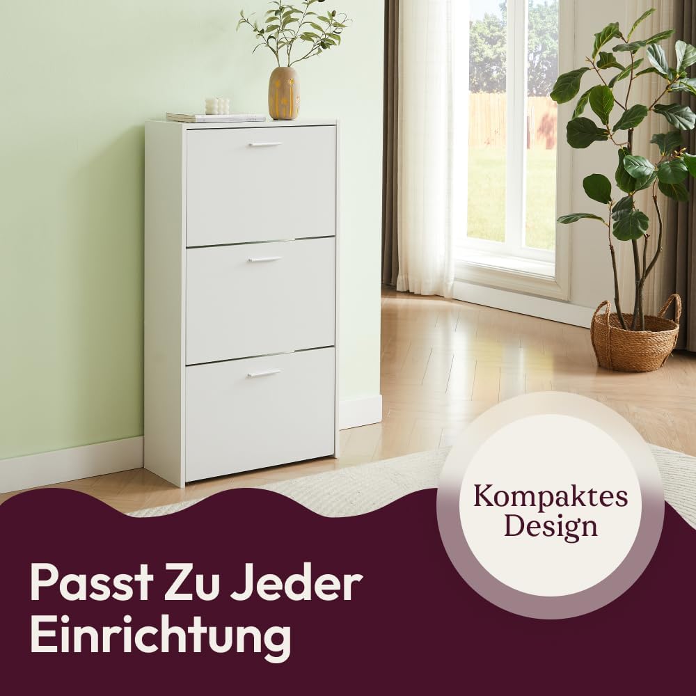 CASABEL Schuhschrank Schmal für 18 Paar Schuhe, Modernes Schuhregal Holz mit 3 Klappen, Platzsparend