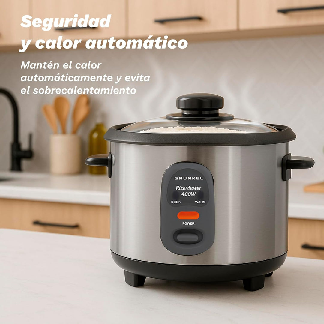 GGRUNKEL RC-1L Elektrischer Reiskocher, 400 W, Fassungsvermögen 1 Liter, Warmhaltefunktion, Antihaft