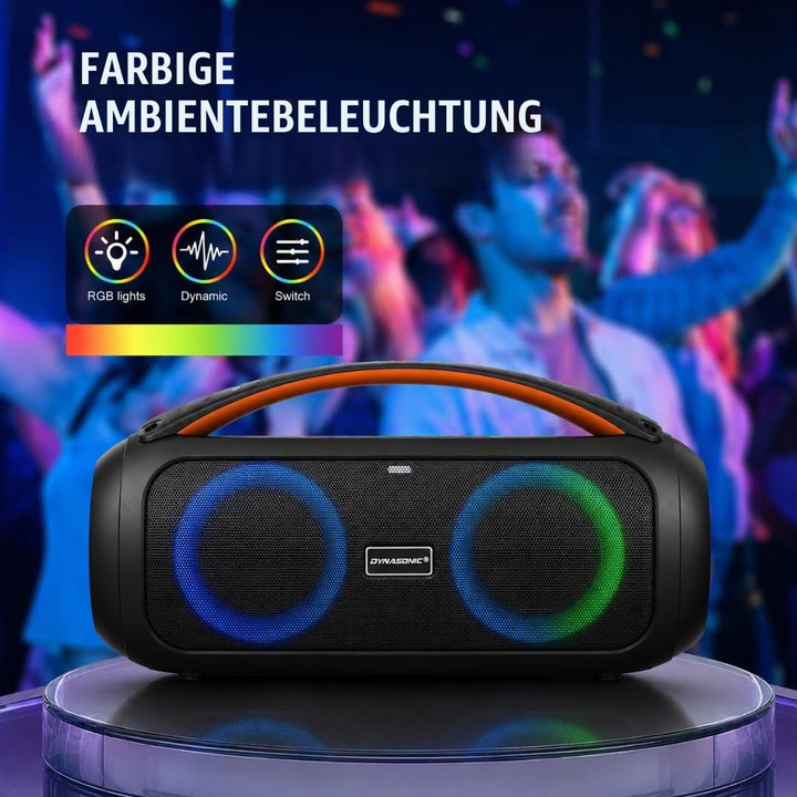 DYNASONIC D93 Tragbarer Bluetooth Lautsprecher IPX7. Kabelloser Outdoor-Lautsprecher. Stereoanlage.