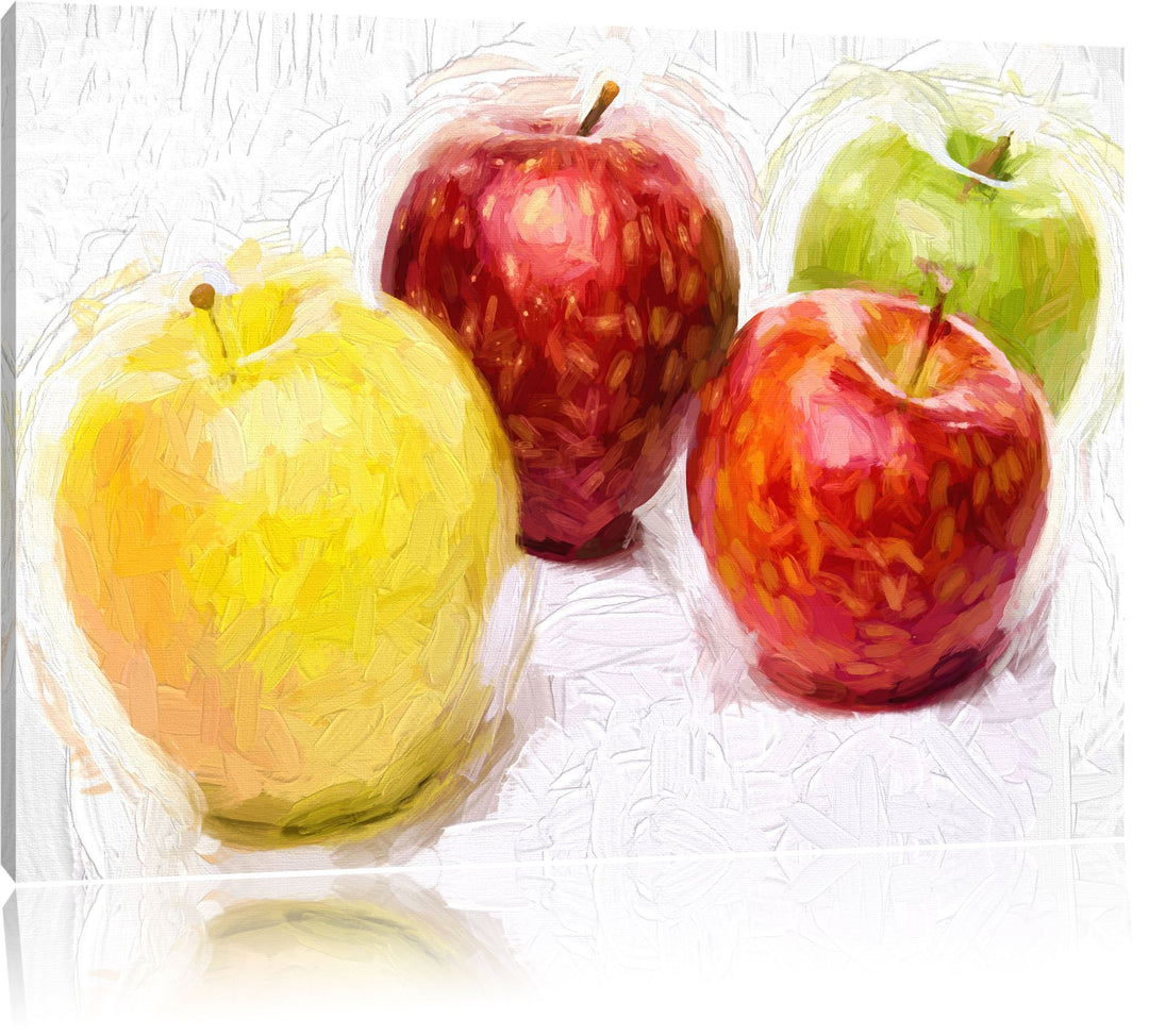 Äpfel Pinsel Effekt, Format: 100x70 auf Leinwand, XXL riesige Bilder fertig gerahmt mit Keilrahmen,