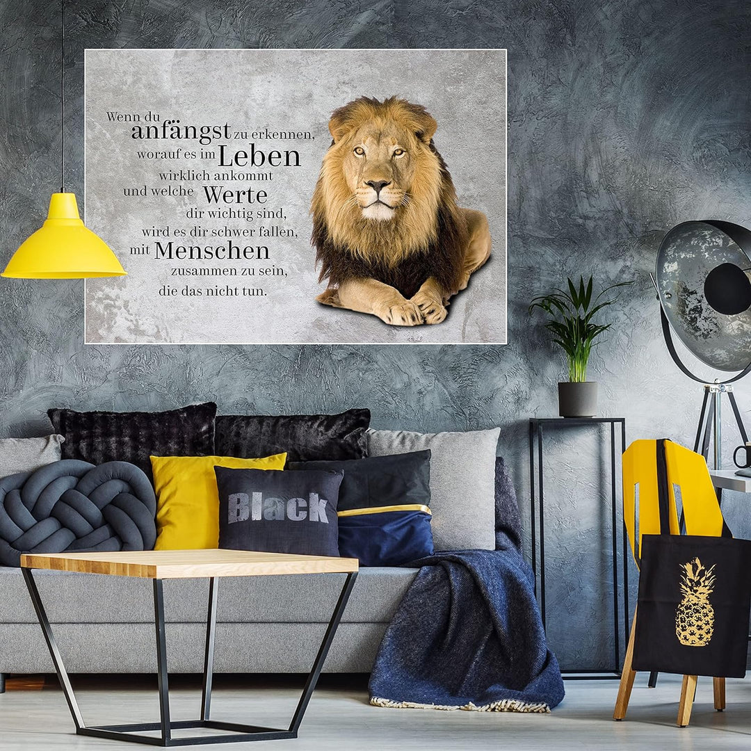 wandmotiv24 Poster als Wanddeko, Grösse 100x70cm, Werte, Löwe, Beton, Grunge, Moderne Wanddeko, Wand