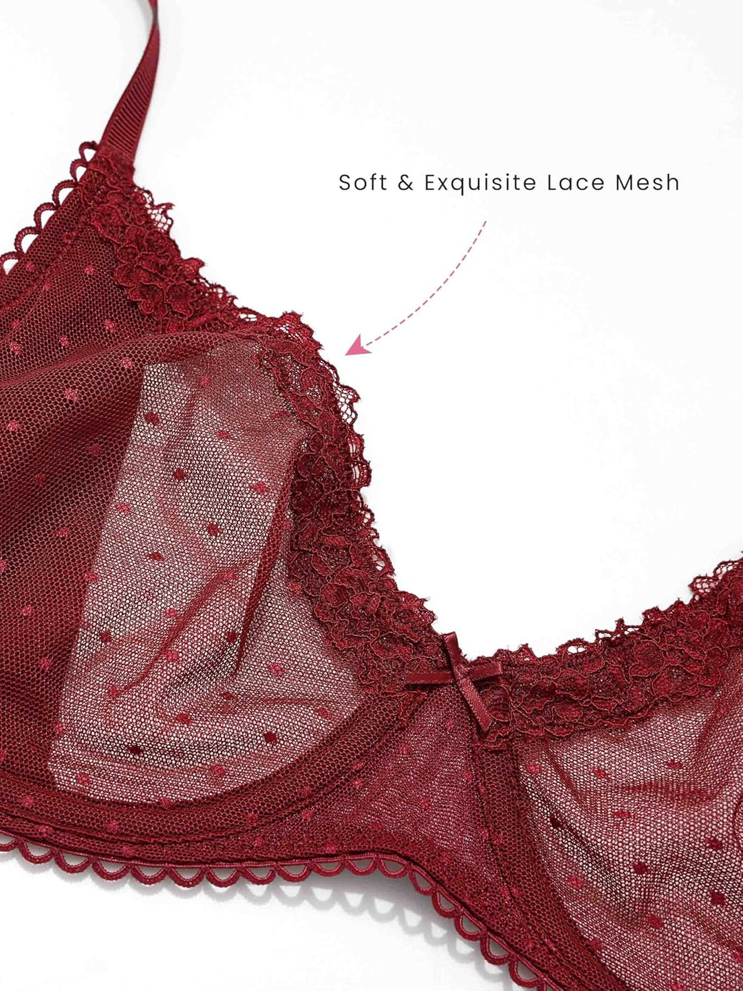 DOBREVA Damen Balconette Spitze BH Sexy Durchsichtige Bügel BHS Grosse Grössen 70A Dunkelrot, 70A Du