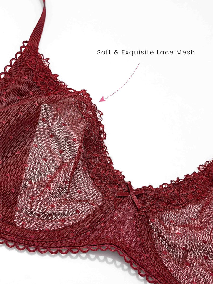 DOBREVA Damen Balconette Spitze BH Sexy Durchsichtige Bügel BHS Grosse Grössen 70A Dunkelrot, 70A Du