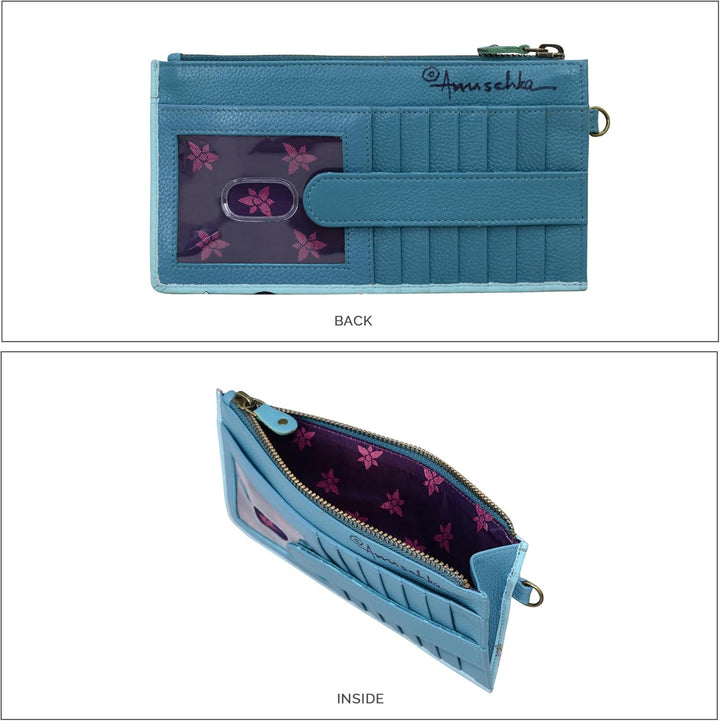 Anuschka Handbemalte Organizer Clutch mit Handschlaufe aus echtem Leder RFID-Schutz Jardin Bleu, Jar