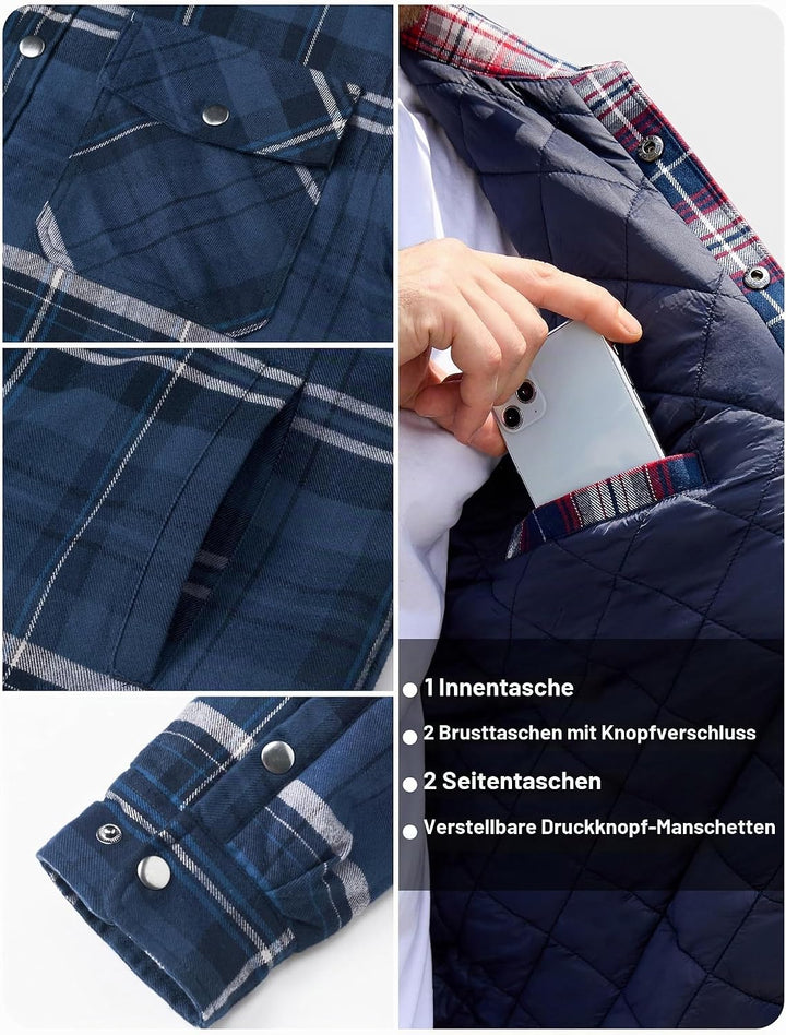 TACVASEN Herren Karierte Hemdjacke Flanellhemd Holzfällerhemd Thermohemd Jacke S Blau Grau, S Blau G