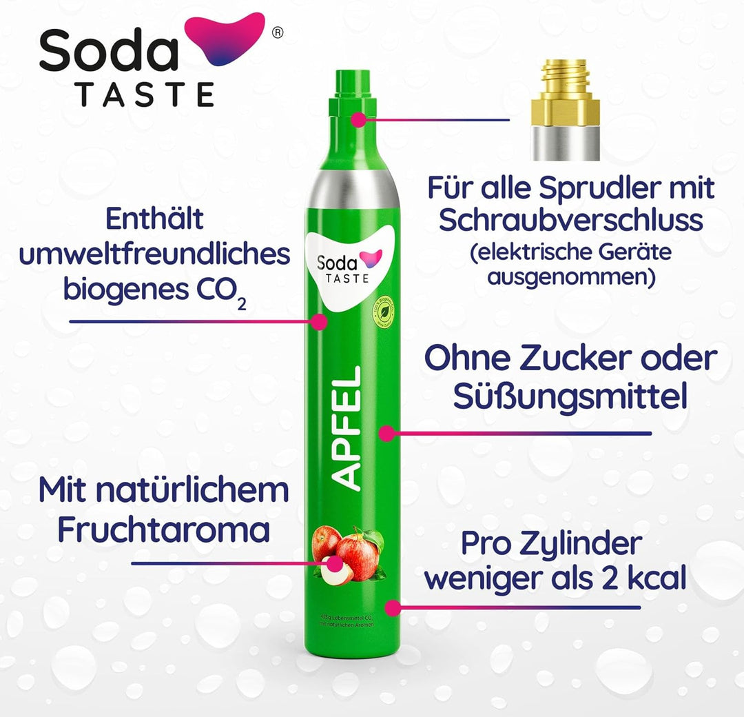SodaTASTE CO2-Tauschzylinder (Refill) für Wassersprudler, mit natürlichem Apfel-Aroma, ohne Sirup, f