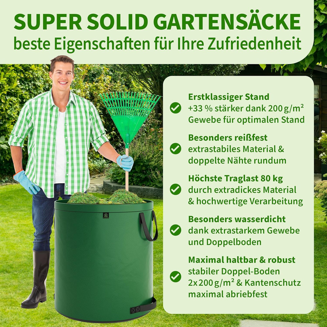 TTL Garden 3x 272L SUPER SOLID Gartensack grün - DOPPELTER BODEN 2x200 gsm extra stabil & reissfest