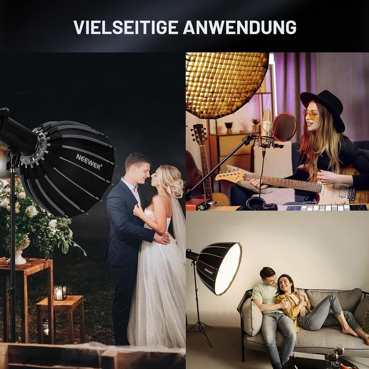 NEEWER 21,7"/55cm Softbox Parabolic Bowens Mount, Schnellwechsel mit Diffusoren/Gitter/Tasche für Vi