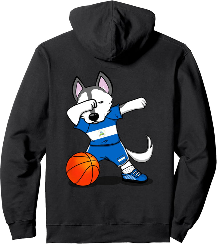 Dabbing Husky Hund Nicaragua Basketball Mannschaft Flagge Pullover Hoodie