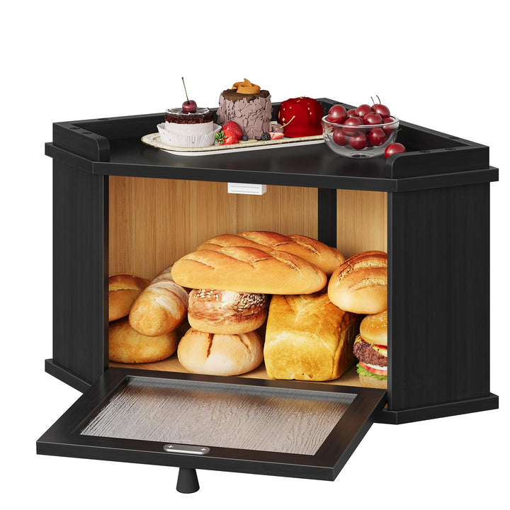 HOOBRO Brotkasten Bambus mit Gewellter Acryltür, Brotbox, Brotaufbewahrung für Brötchen und Gebäck,