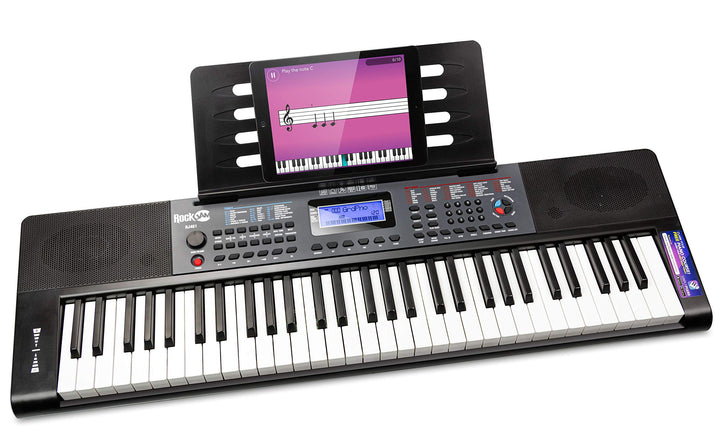 RockJam 61 Key Keyboard Piano with Pitch Bend, Power Supply, Sheet Music Stand, Piano Note Stickers