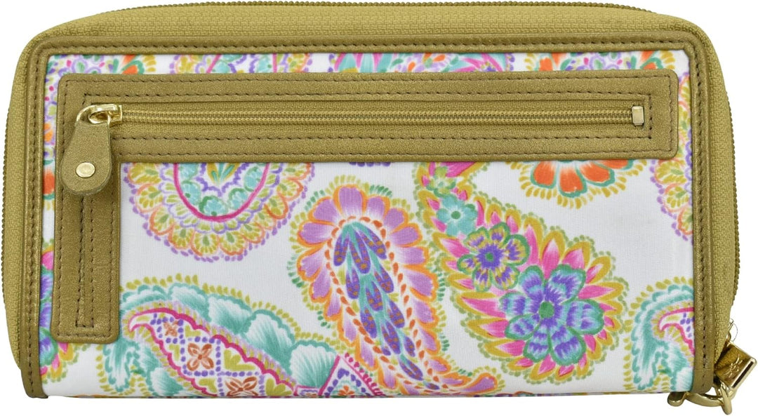Anuschka RFID Reise-Börse mit Handschlaufe - Wanderlust Kollektion - Nylonstoff mit Leder Trim und K