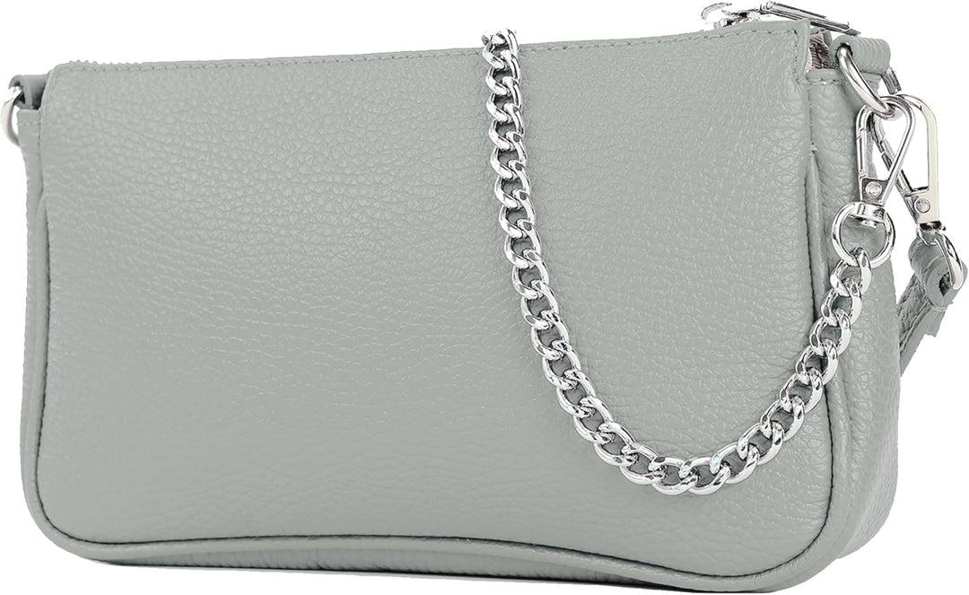 modamoda de - T237 - Umhängetasche Klein Small aus ital. Leder Telegrau, Telegrau