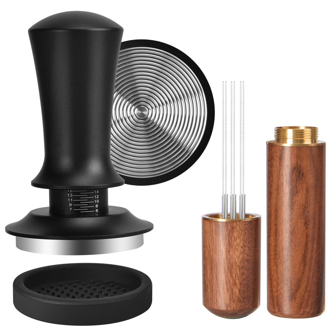 KaffeeTamper 51mm Set, Kaffee Tamper Edelstahl Base, mit 6 feinen Espressonadeln, Espresso Kaffee Ta