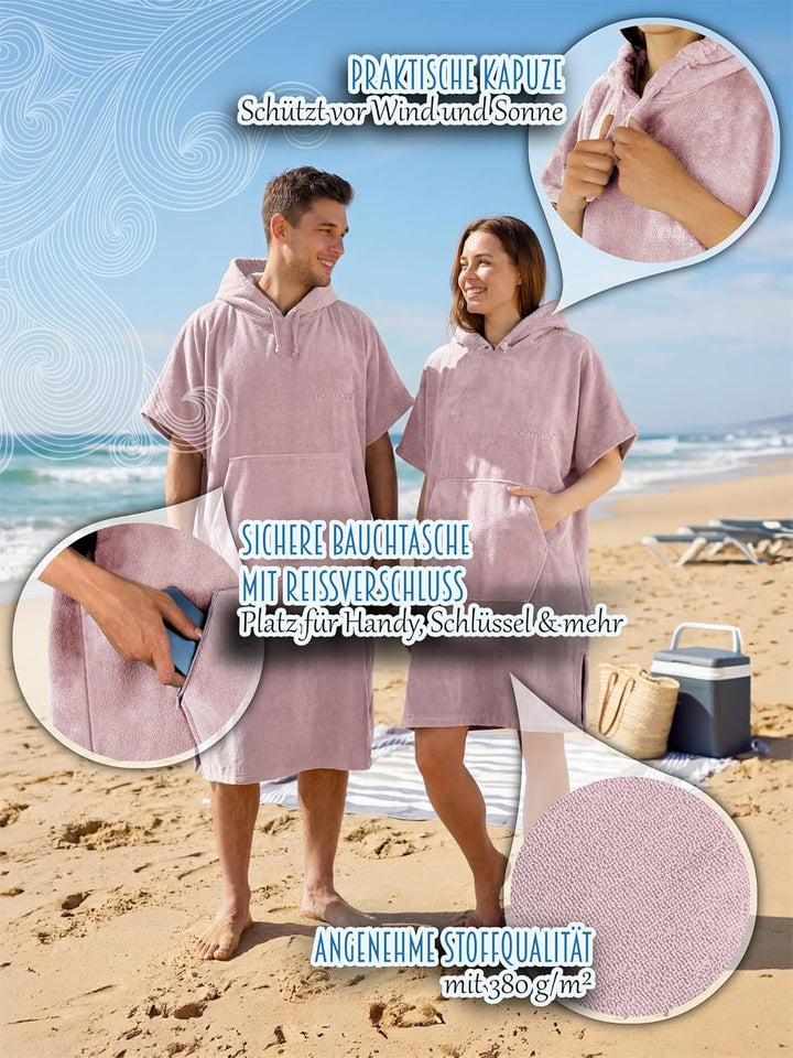 normani Baumwoll Surfer Poncho - Strandponcho - Handtuch-Poncho - Unisex Strand Umziehhilfe - geschl