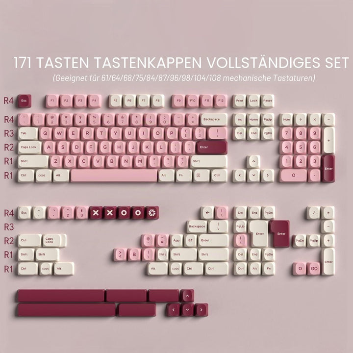 Sunzit PBT Keycaps 173 Tasten YMK Profil Keycaps Rosa Weiss Custom Dye-Sub Tastenkappen Set Side Pri