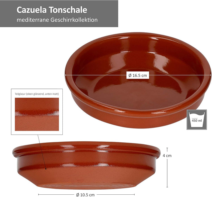 MamboCat Cazuela Schale Bruno Tonware I 6er Set I Ø 16 cm I Grösse M I Mediterran I Glasiert I Unika