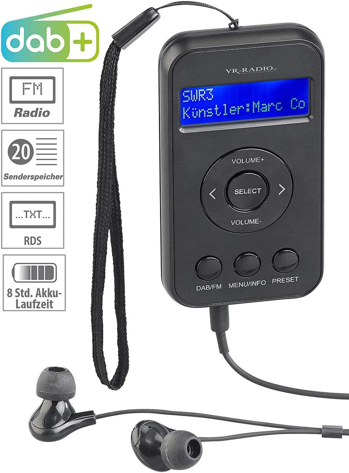VR-Radio Mini Radio: Digitales Taschenradio mit DAB+/FM, Akku, LCD-Display, DRC & Ohrhörern (Taschen