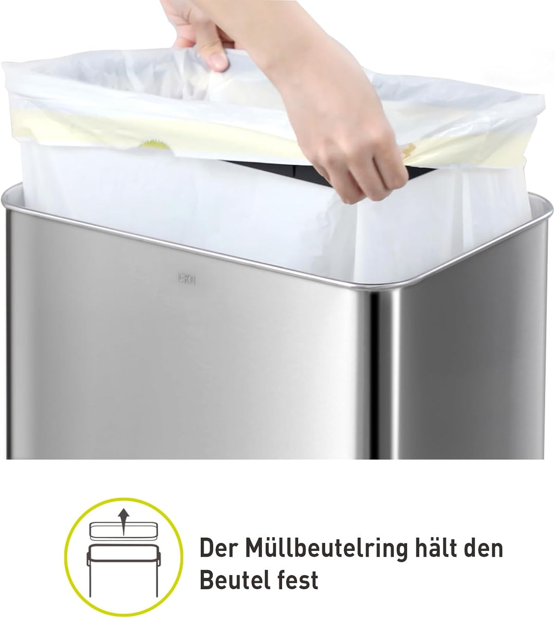 EKO Mirage-T 50 Liter Rechteckiger Mülleimer mit Bewegungsmelder, berührungslos, Gebürstetes Edelsta