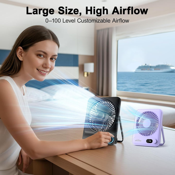 Akku Ventilator 10000mAh 40H mit 100 Stufen: Stufenlos Regulierbarer Tischventilator leise mit Wandh