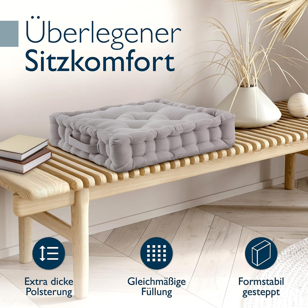 Beautissu 4er Set Bodenkissen Sitzkissen mit Tragegriff Indoor &amp; Outdoor | 40x40cm Taupe 100% Baumwo
