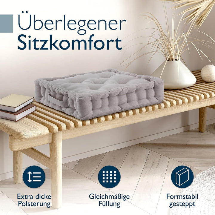 Beautissu 4er Set Bodenkissen Sitzkissen mit Tragegriff Indoor &amp; Outdoor | 40x40cm Taupe 100% Baumwo