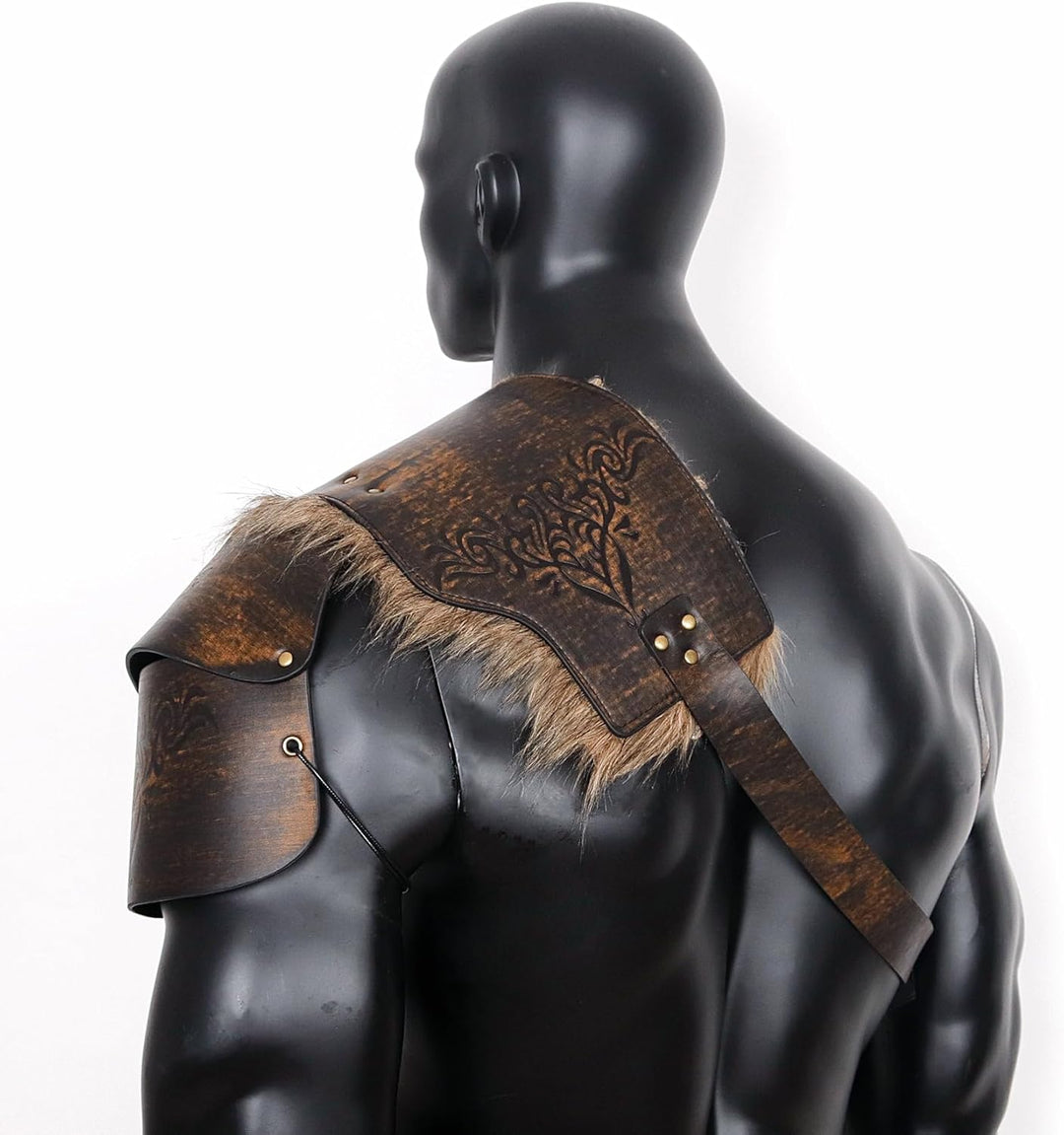 keland Wikinger Schulterpanzer Fell Schulter Rüstung Leder Pauldron Mittelalter Schulterschutz (Brau