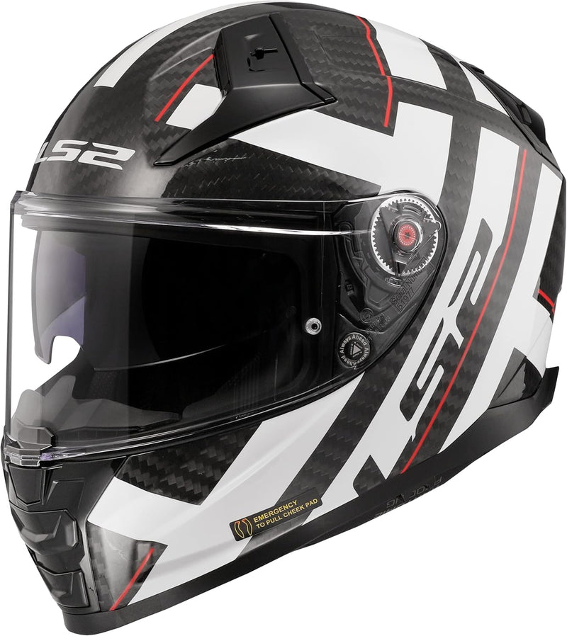 LS2, Integraler Motorradhelm VECTOR II CARBON STRONG Gloss White, XXS, XXS