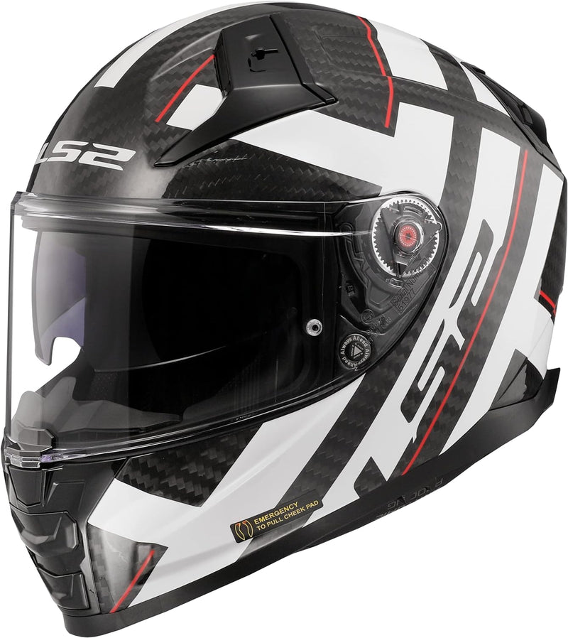 LS2, Integraler Motorradhelm VECTOR II CARBON STRONG Gloss White, XXXL 3XL, 3XL