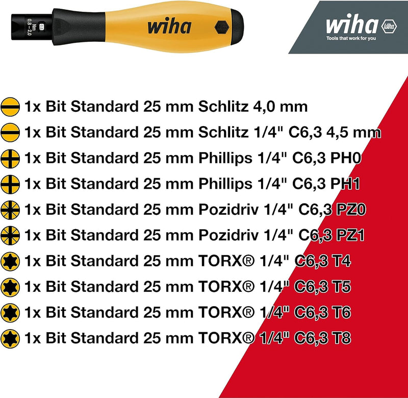 Wiha Drehmoment-Schraubendreher Set TorqueVario-S ESD I gemischt, 14-tlg. I 0,4-1,0 Nm I variabel ei