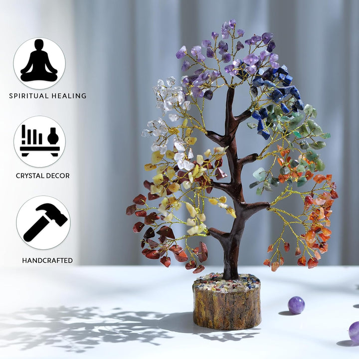 YATHABI Seven Chakra Aura Reinigungsstein Baum Ornament Geschenk Natürliche Heilung Kristall der Lie