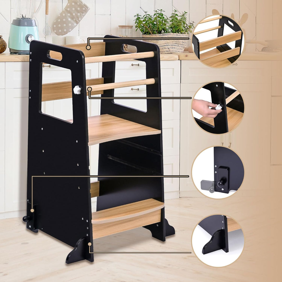 Baby Vivo Lernturm aus Holz Höhenverstellbar - Kippschutz Kindermöbel für Kinder ab 1 Jahr bis 50 kg
