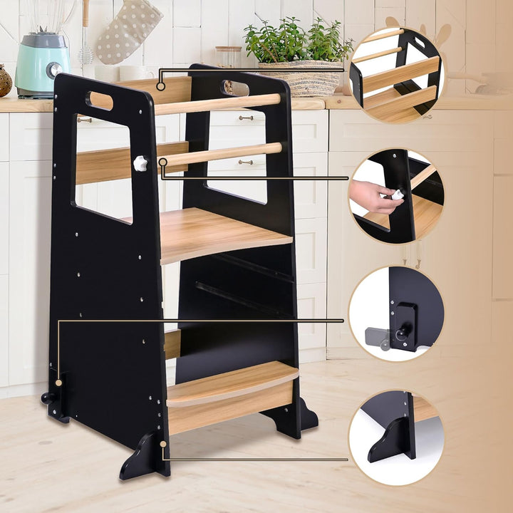 Baby Vivo Lernturm aus Holz Höhenverstellbar - Kippschutz Kindermöbel für Kinder ab 1 Jahr bis 50 kg