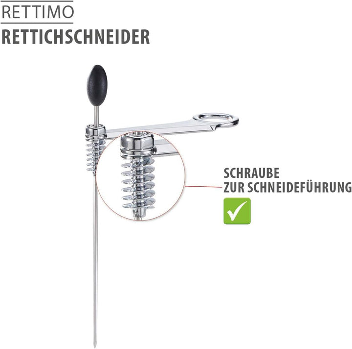 GEFU Rettichschneider RETTIMO – Rettich-Spiralschneider aus rostfreiem Edelstahl mit langen Haltesta