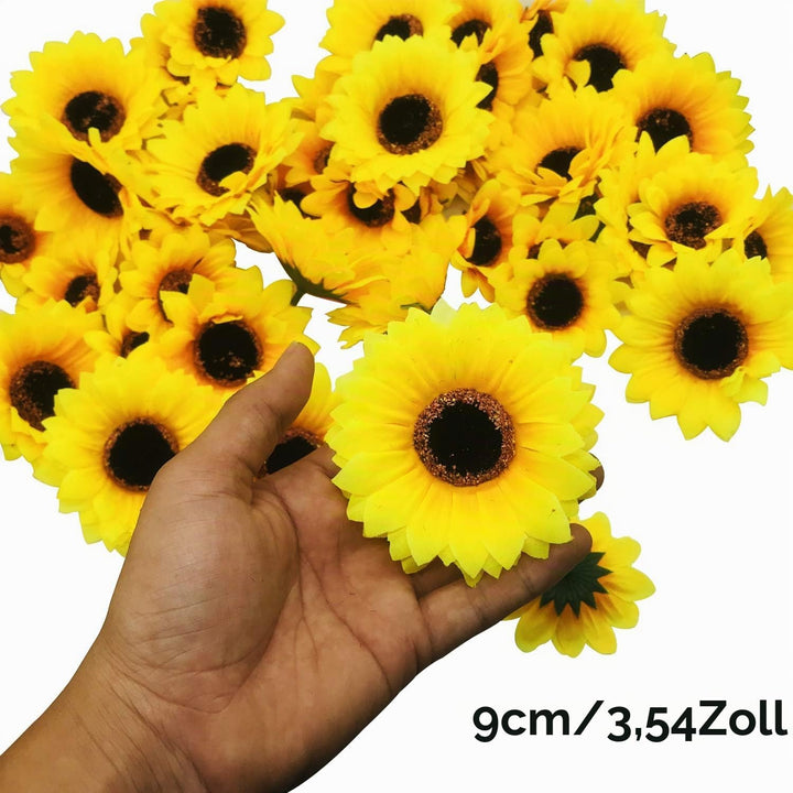 Woohome 120 Stück Künstliche Sonnenblumen 7CM und 9CM Kunstblumen Sonnenblumen Plastik Sonnenblume K