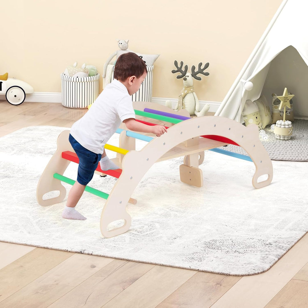 GOPLUS Kletterbogen Indoor, 4 in 1 Schaukelpferdbogen, Kletterleiter, Schaukelbogen & Krabbeltunnel