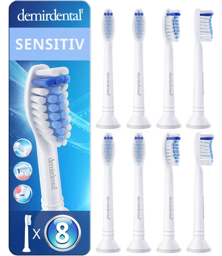8er demirdental Sensitive Aufsätze passend für Philips Sonicare Ersatzbürsten, Weiche Bürstenköpfe f