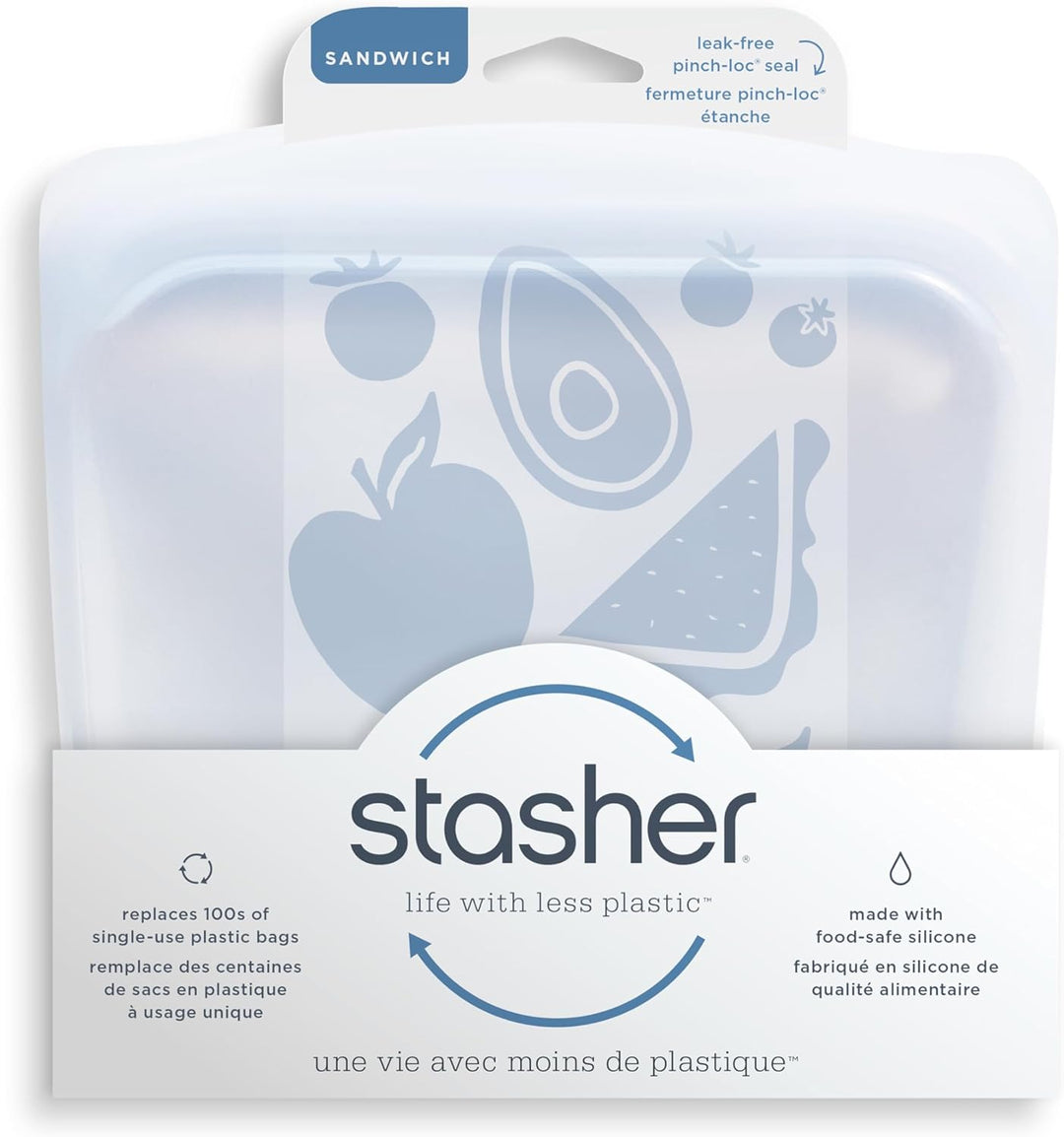 Stasher Bag Premium Silikonbeutel wiederverwendbar für Lebensmittel, Sandwich Bag, Klar, Dauerhaft,