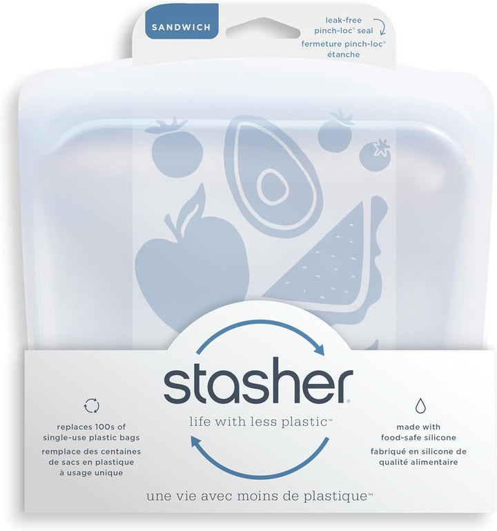 Stasher Bag Premium Silikonbeutel wiederverwendbar für Lebensmittel, Sandwich Bag, Klar, Dauerhaft,