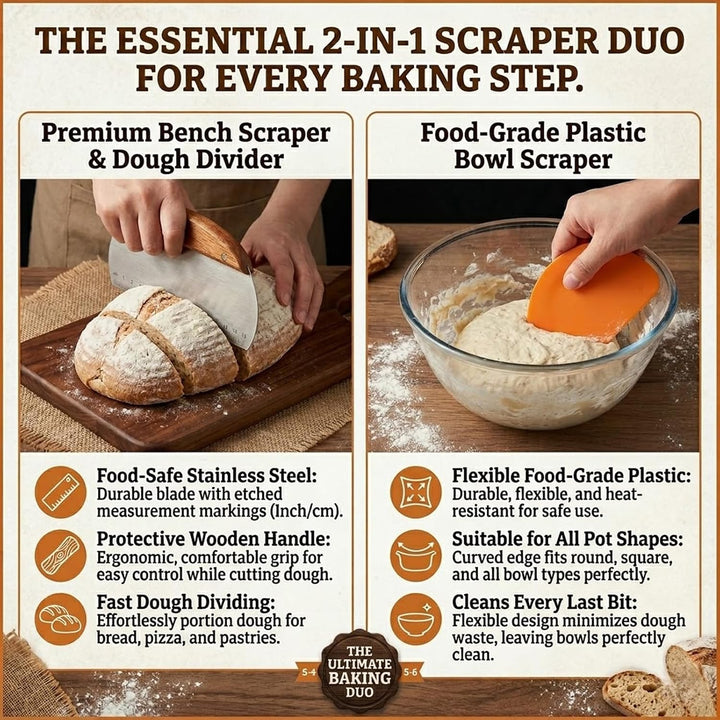 Sauerteig Starter Set mit 2 Gärkörbchen (rund 23cm &amp; oval 25cm), Glasgefäss Teigschaber Leineneinsat