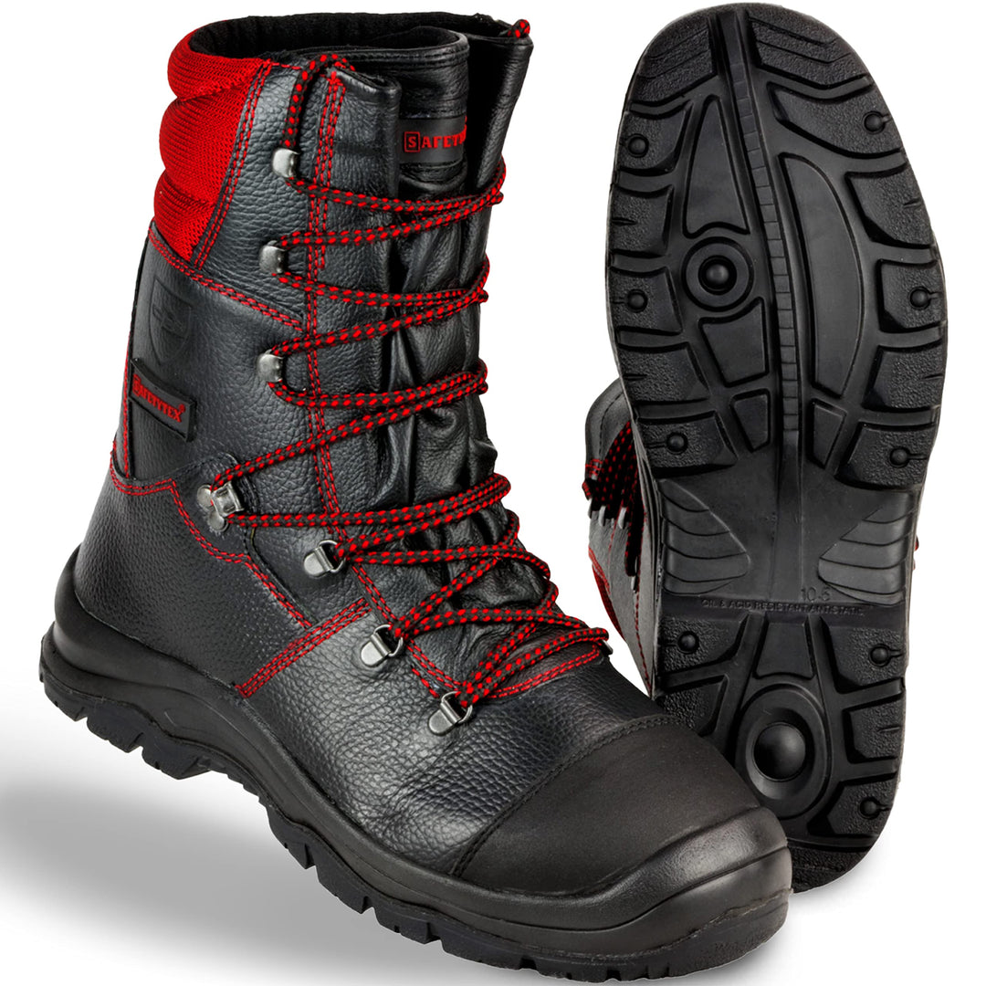 Safetytex Forststiefel Kettensägen Schnittschutzstiefel Waldarbeiterstiefel Leder Forst Schnürstiefe