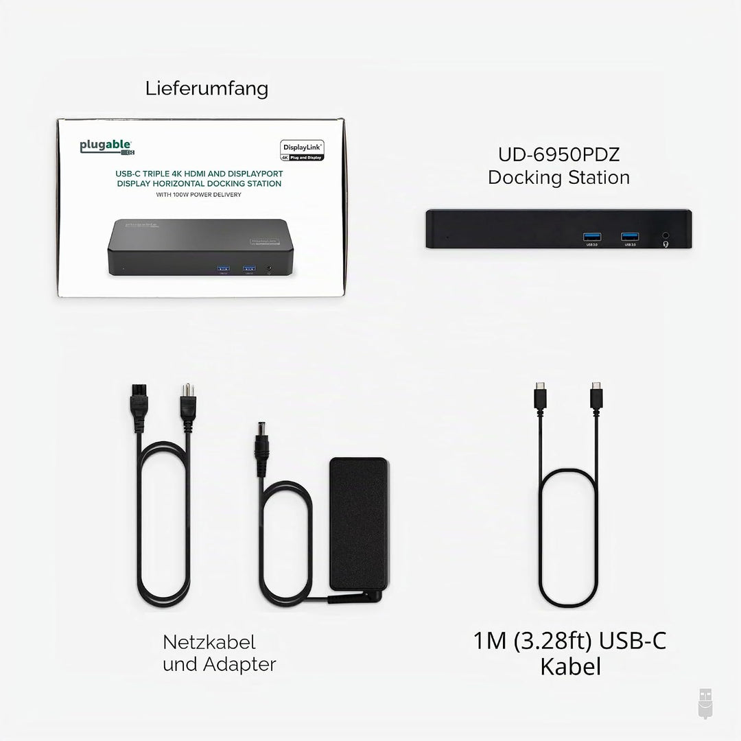 Plugable 12-in-1 USB C Dockingstation Dreifach-Monitor, Triple 4K-Displays mit 3X HDMI oder 3X Displ