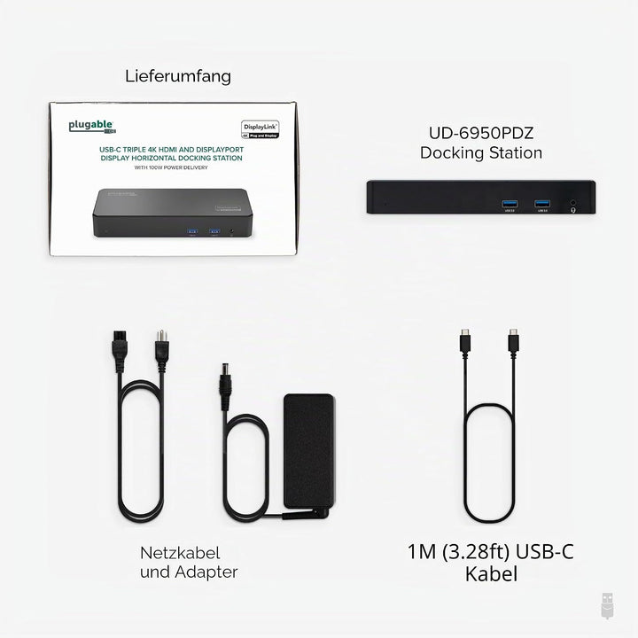 Plugable 12-in-1 USB C Dockingstation Dreifach-Monitor, Triple 4K-Displays mit 3X HDMI oder 3X Displ