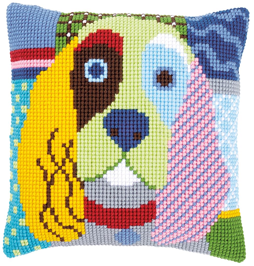Vervaco Kreuzstichkissen Cocker Spaniel, Patch Stil, Stickbild vorgezeichnet Kreuzstichpackung Kisse