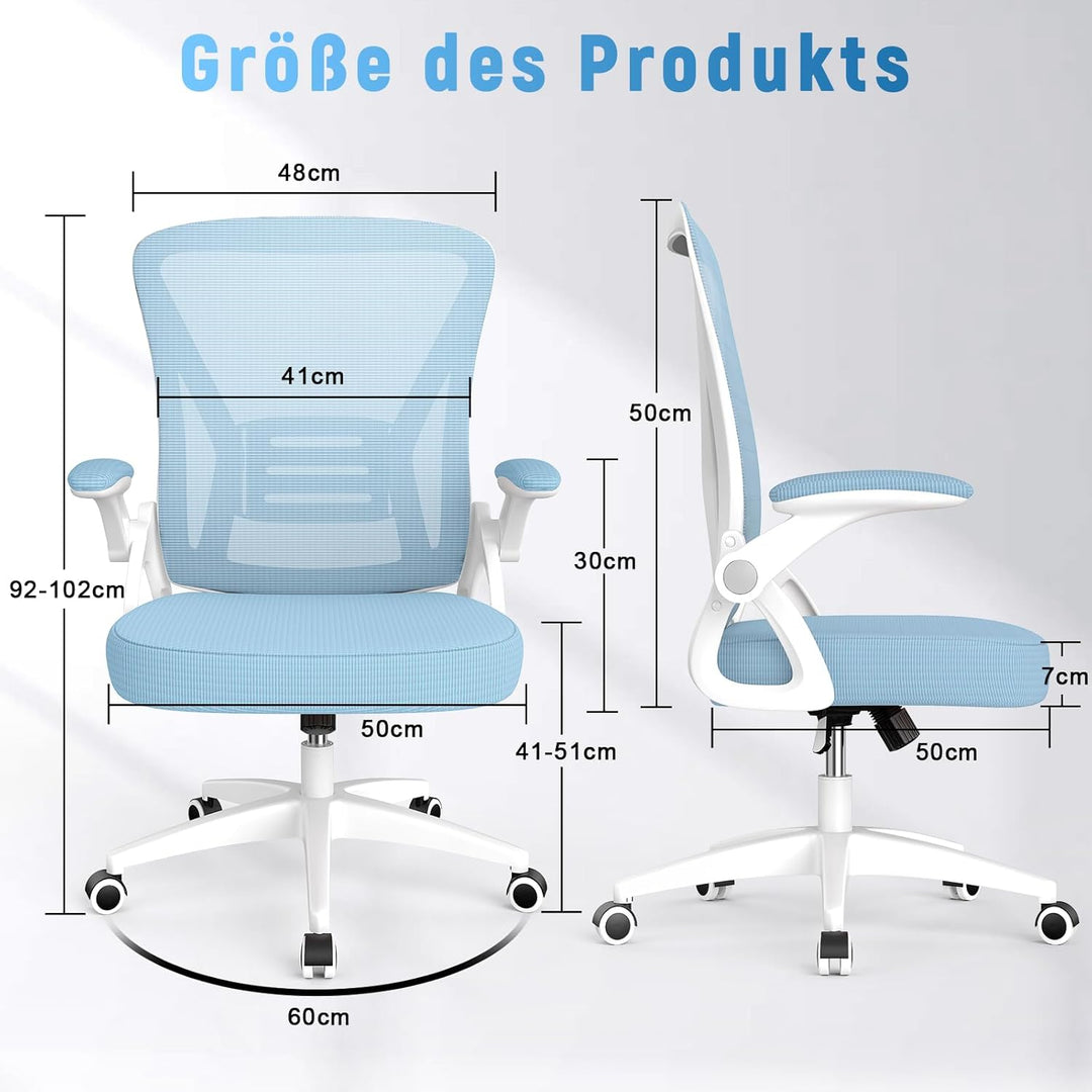 naspaluro Bürostuhl, Ergonomischer Schreibtischstuhl mit Netzbespannung, Klappbaren Armlehnen, Höhen